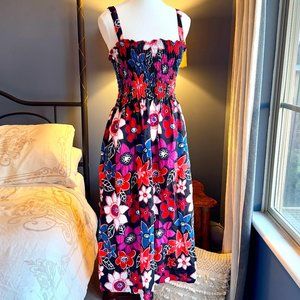 NWT Black w Retro Red Pink Floral Print Beach Cover Up Dress
